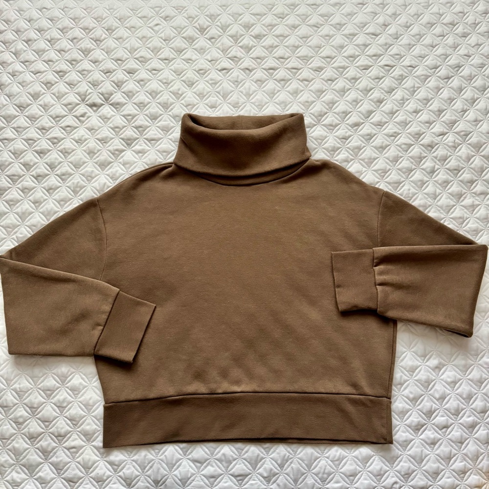 Zara Brown Turtleneck Cropped Pullover Sweatshirt Size M